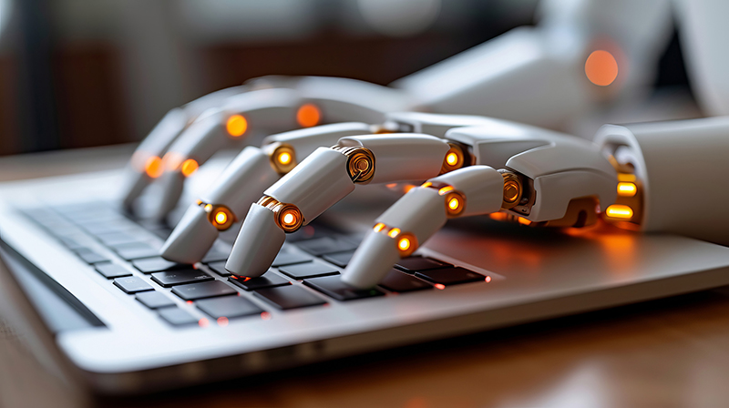 mani robot su tastiera